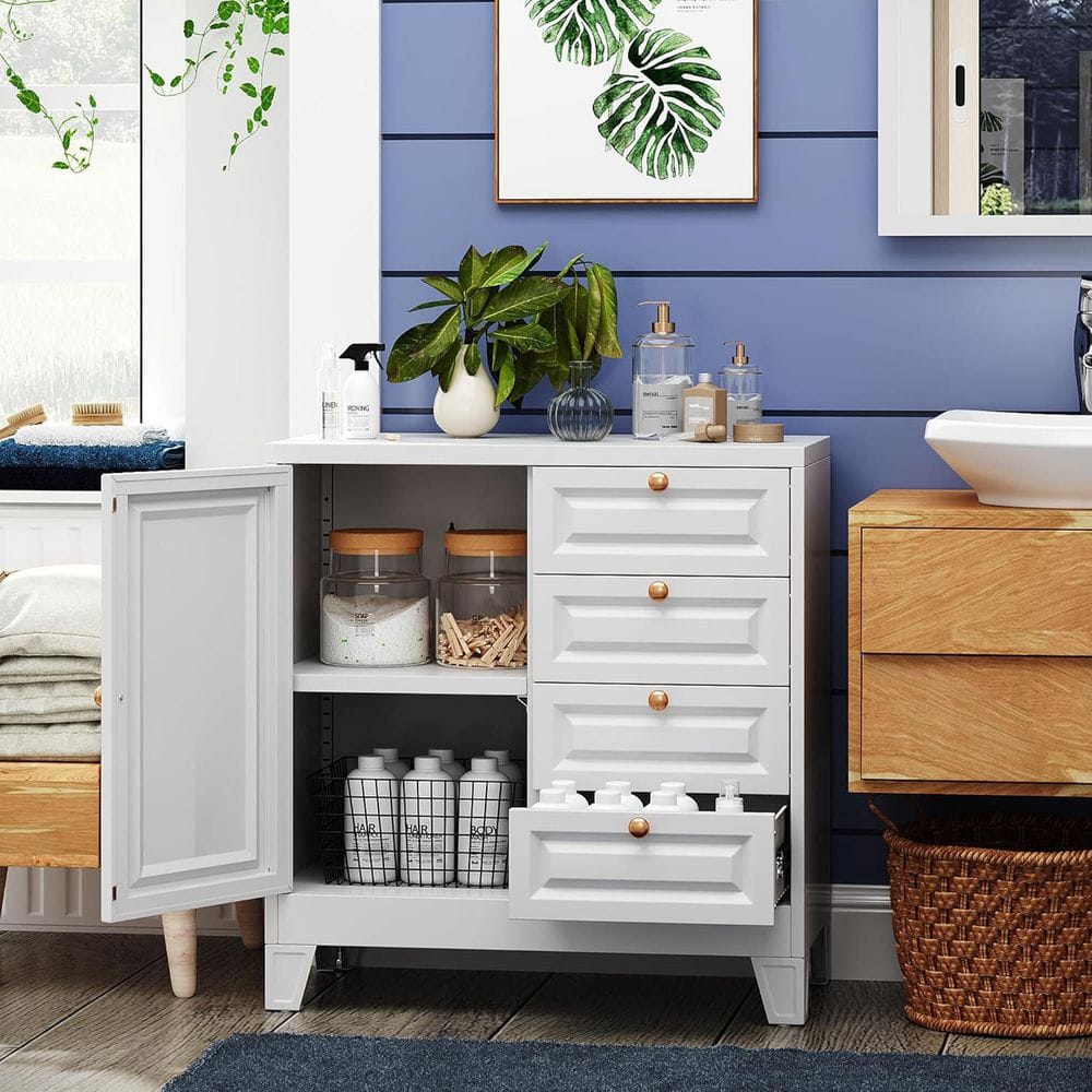 Boyel Living White 33 in. H Metal Storage Cabinet Bathroom Floor