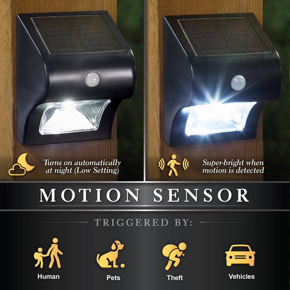 Black Solar Powered Motion Sensor LED Post Cap Lights, Set of 2