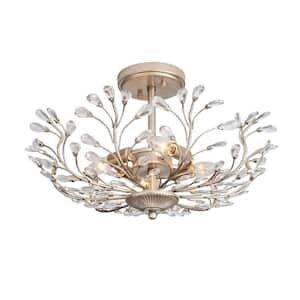 Alina 18 in. 4-Light Brushed Silver-ish Champagne Crystal Beaded Branches Semi- Flush Mount