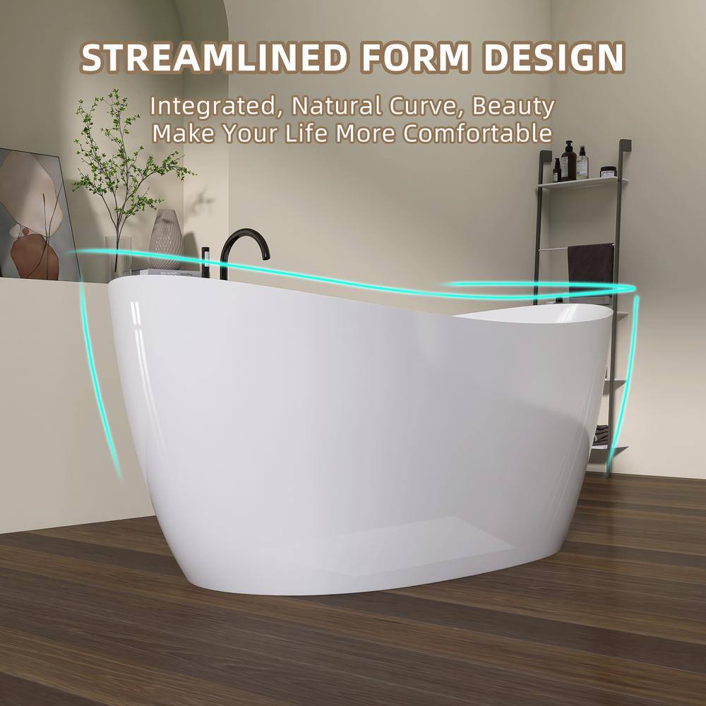 63'' White Acrylic Double Slipper Freestanding Soaking Tub