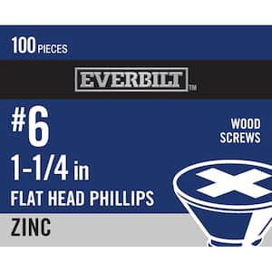 #6 x 1-1/4 in. Zinc Plated Phillips Flat Head Wood Screw (100-Pack)