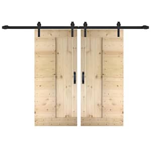 L Series 72 in. x 84 in. Unfinished Solid Wood Sliding Barn Door with Hardware Kit - Assembly Needed