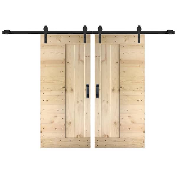 ISLIFE L Series 72 in. x 84 in. Unfinished Solid Wood Sliding Barn Door with Hardware Kit - Assembly Needed