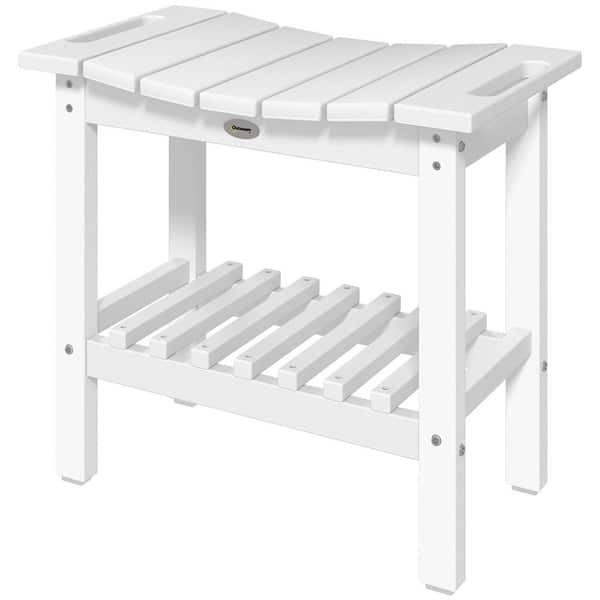 Outdoor Side Table, 2-Tier Shower Bench with Non-Slip Pads and Handles, White