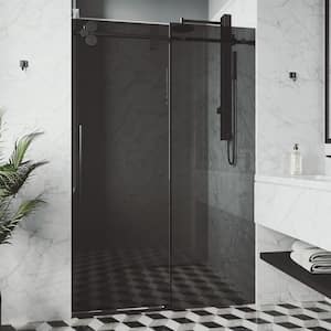 Elan 56 to 60 in. W x 74 in. H Sliding Frameless Shower Door in Matte Black with 3/8 in. (10mm) Black Tint Glass
