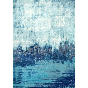 Alayna Abstract Blue Doormat 3 ft. x 5 ft. Area Rug