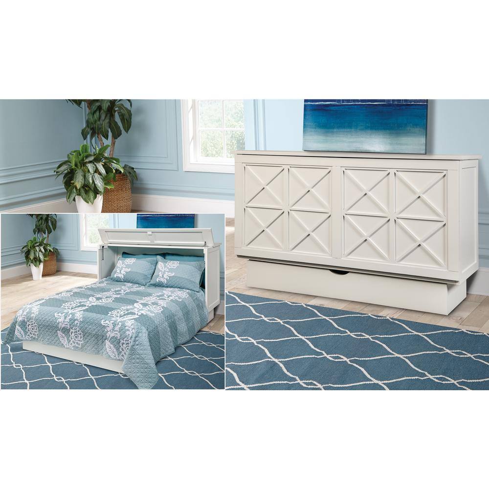 Essex White Queen Murphy Bed with Upholstered Wood Frame and Drawer