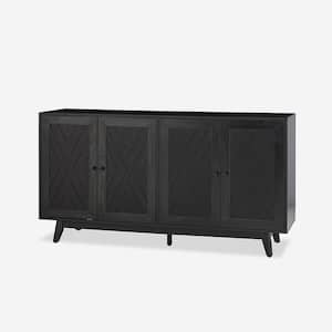 Pepito 57 in. Wide Mid-century Chevron-patterned Sideboard with Adjustable Shelves-BLACK