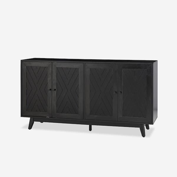 JAYDEN CREATION Pepito 57 in. Wide Mid-century Chevron-patterned Sideboard with Adjustable Shelves-BLACK