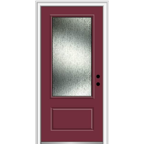 MMI DOOR 36 in. x 80 in. Left-Hand Inswing Rain Glass Burgundy Fiberglass Prehung Front Door on 4-9/16 in. Frame