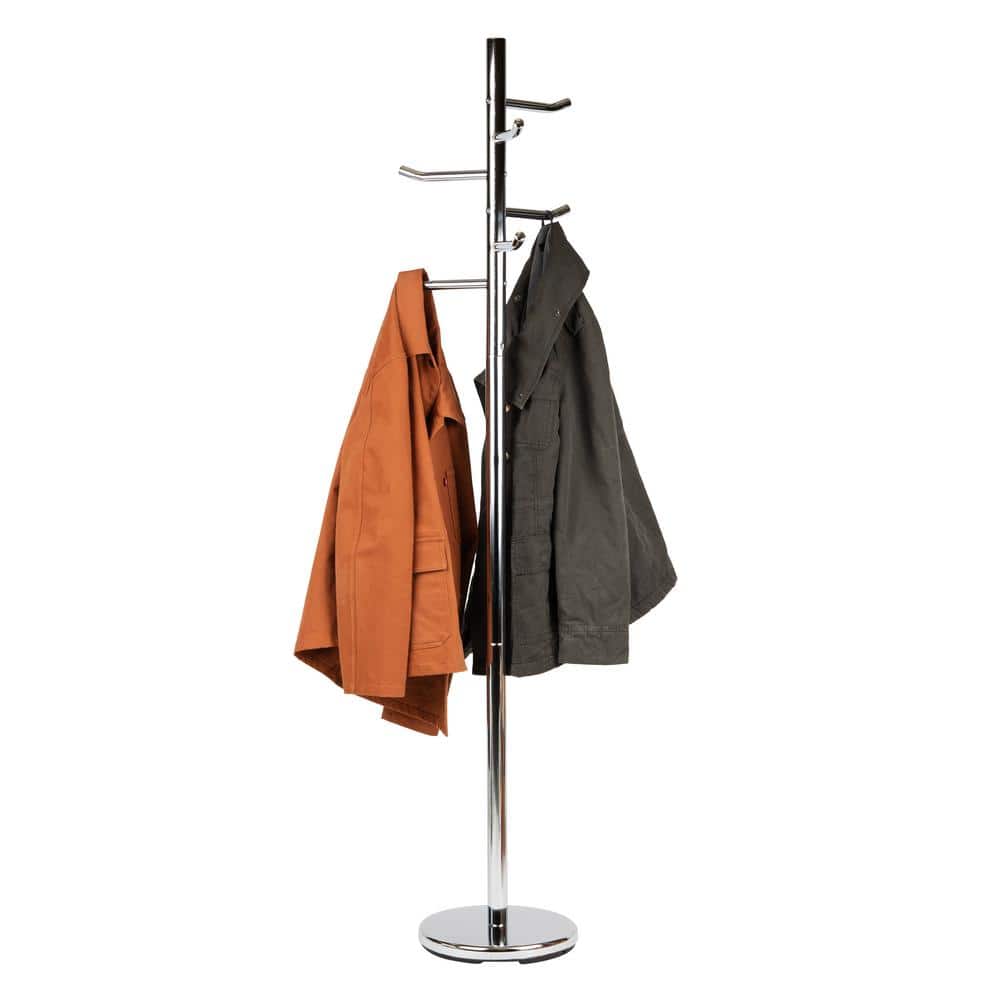 Silver Freestanding Coat Rack Hall Tree, Metal, 11.75 in. L x 11.75 in. W x 67.25 in. H
