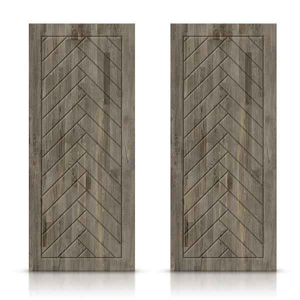 CALHOME 48 in. x 80 in. Hollow Core Weather Gray Stained Pine Wood Interior Double Sliding Closet Doors