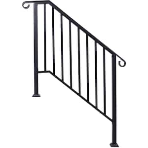 66 in. H x 47 in. W Black Wrought Iron Handrails, Outdoor Stair Railing Kit for 3 Steps or 4 Steps