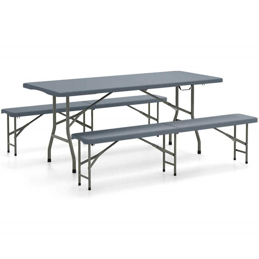 3 PCS Folding Picnic Table Set w/ 6 ft Table & 2 Benches HDPE Tabletop Bench Top Gray price history on PriceWatchPro