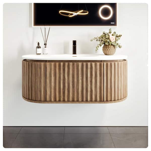 Haven 39 in. Single Sink Floating Medium Oak Bath Vanity with White Solid Surface Top (Assembled)