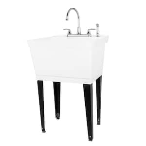 Complete 22.875 in. x 23.5 in. White 19 Gal. Utility Sink Set with Metal Hybrid Chrome Faucet and Side Sprayer