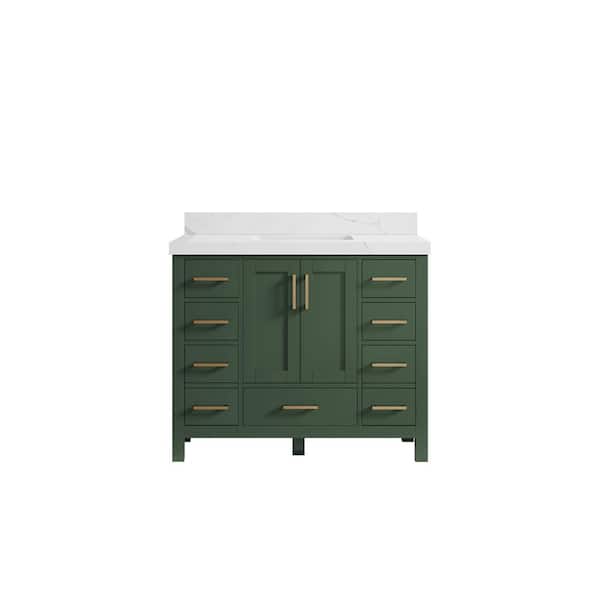 Willow Collections Malibu 42 in. W x 22 in. D x 36 in. H Bath Vanity in Lafayette Green with 2 in. Calacatta Quartz Top