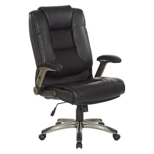 Bonded Leather with Coated Nylon Base Ergonomic Executive Chair in Black and Titanium Coated Flip Arms