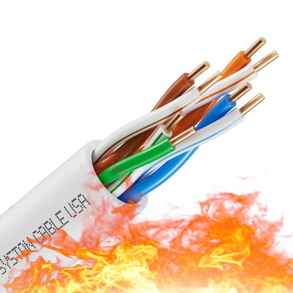 20 ft. White CMP/CL3P Cat5e 350 MHz 24 AWG Solid Bare Copper Ethernet Network Data Wire - Bulk No Ends Heat Resistant