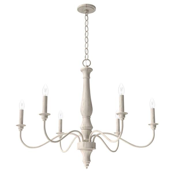 Hunter Teren 6-Light Matte White Traditional Led Bare Bulb Chandelier