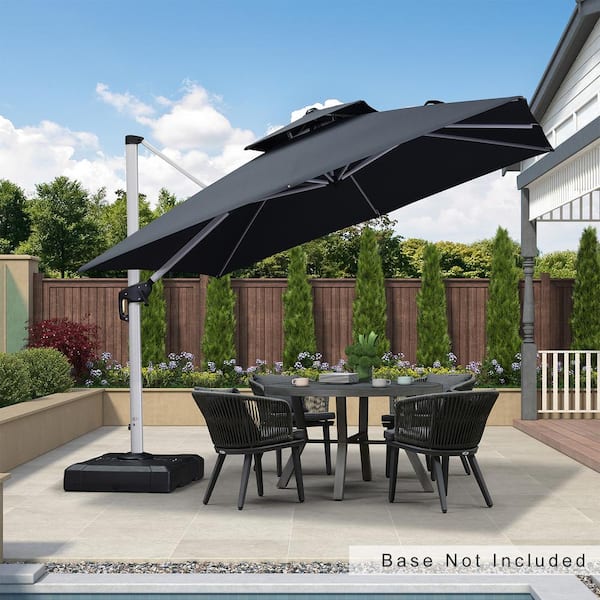 PURPLE LEAF 10 ft. Square Double-top Aluminum Umbrella Cantilever Polyester Patio Umbrella in Gray