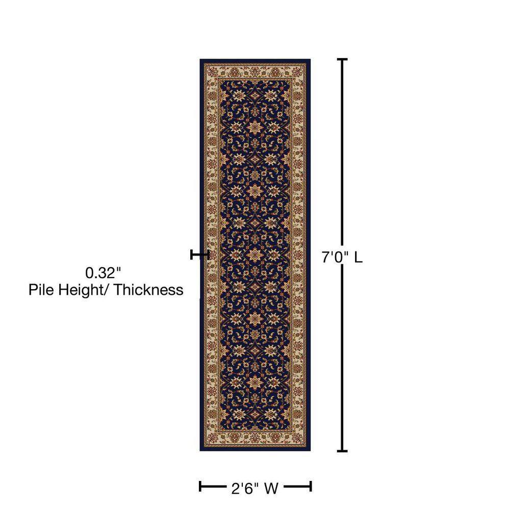 Navy Blue Floral Bordered Synthetic Runner Rug 2'2" x 7'7"