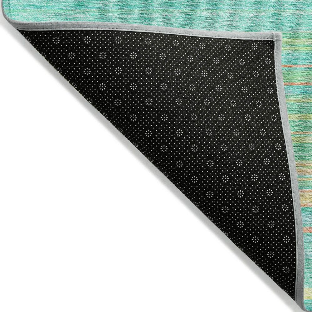 Aqua Synthetic Stripe Washable Indoor/Outdoor Runner Rug