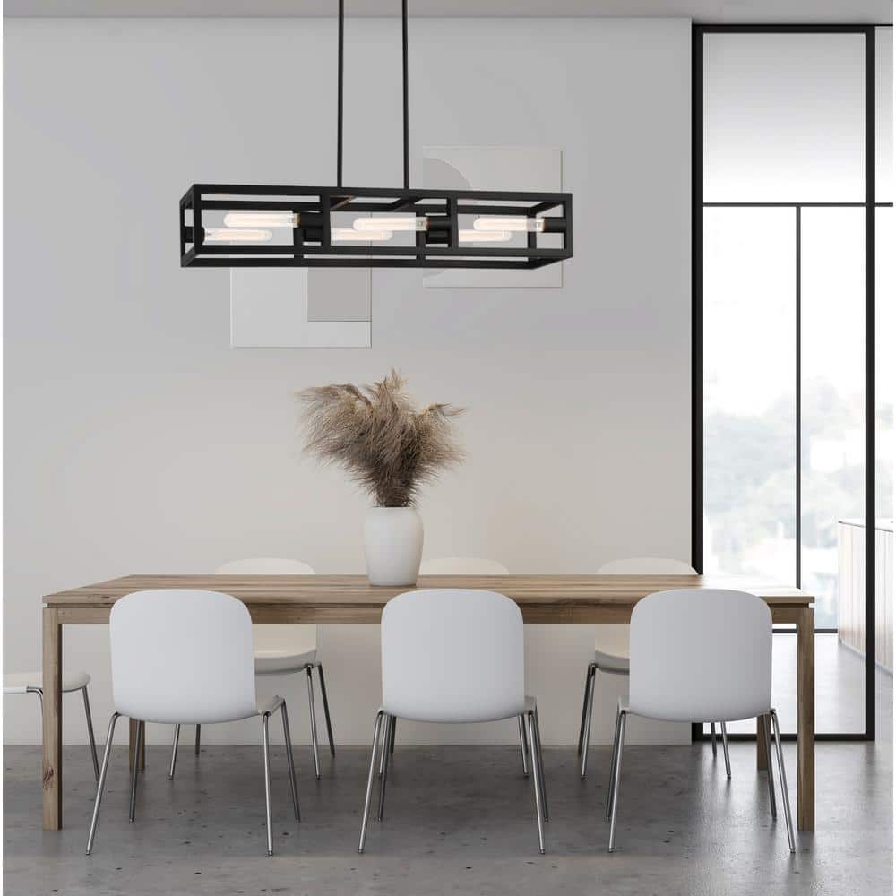 Urban Oasis 38" Matte Black Industrial Island Pendant Light