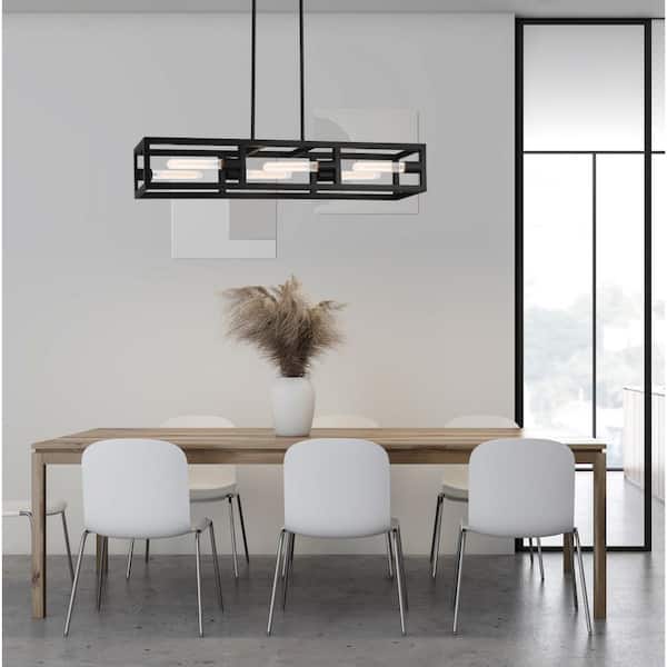 Urban Oasis 6-Light Matte Black Minimalist Linear Chandelier for Kitchen Islands with No Bulbs Included