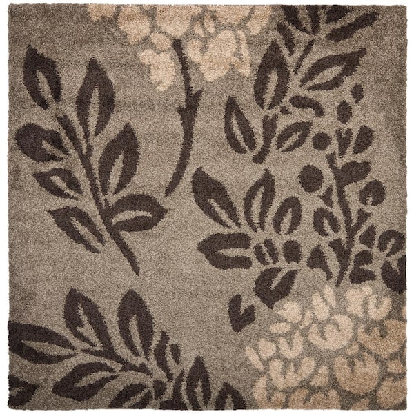 SAFAVIEH Florida Shag Smoke/Dark Brown 5 ft. x 5 ft. Square Floral Area Rug