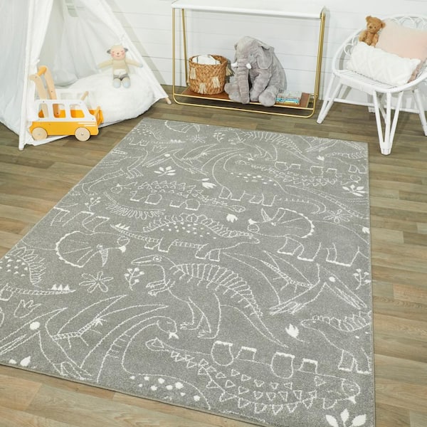 Parker Dinosaur Grey 4 ft. x 6 ft. Area Rug