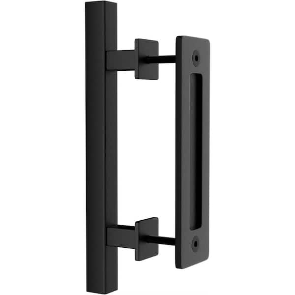 12 in. L Black Powder Coated Finish Pull and Flush Barn Door Handle Set, Large Rustic Two-Side Design