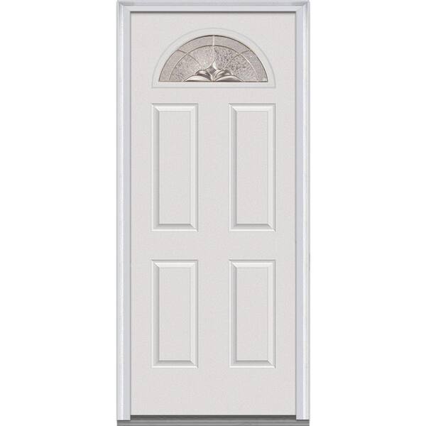 MMI Door 34 in. x 80 in. Heirloom Master Left Hand 1/4 Lite 4-Panel Classic Primed Fiberglass Smooth Prehung Front Door