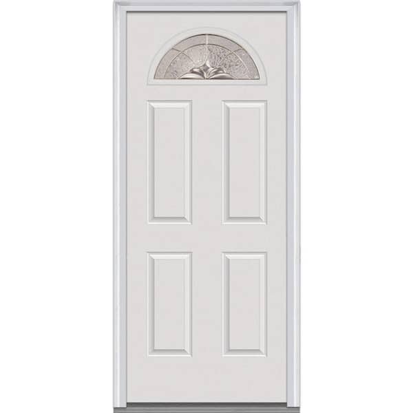 MMI Door 36 in. x 80 in. Heirloom Master Left Hand 1/4 Lite 4-Panel Classic Primed Fiberglass Smooth Prehung Front Door