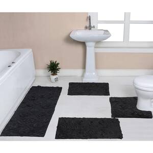 Modesto Bath Rug 100% Cotton Bath Rugs Set, 4-Pcs Set with Runner, Gray