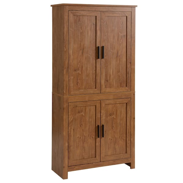 64 in. Wood Pantry Organizer with 4 Doors and 3 Adjustable Shelves in Oak