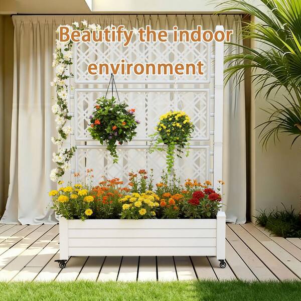 White Plastic Rectangular Trellis, Drain Plug, Wheels Plant Stand