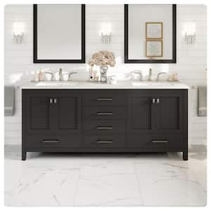 Aberdeen 78 in. W x 22 in. D x 34 in. H Double Bath Vanity in Espresso with White Carrara Quartz Top with White Sinks