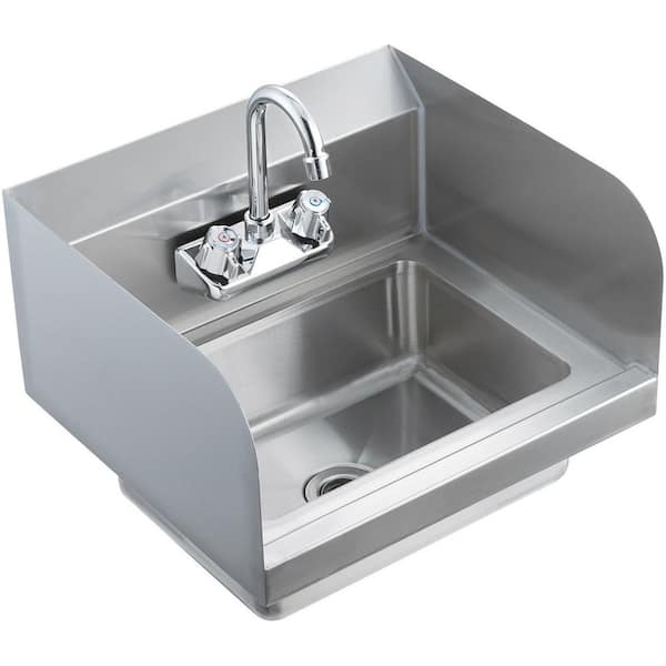 17 in. Wall Mount Stainless Steel Commercial Hand Sink with Faucet and Side and Back Splash