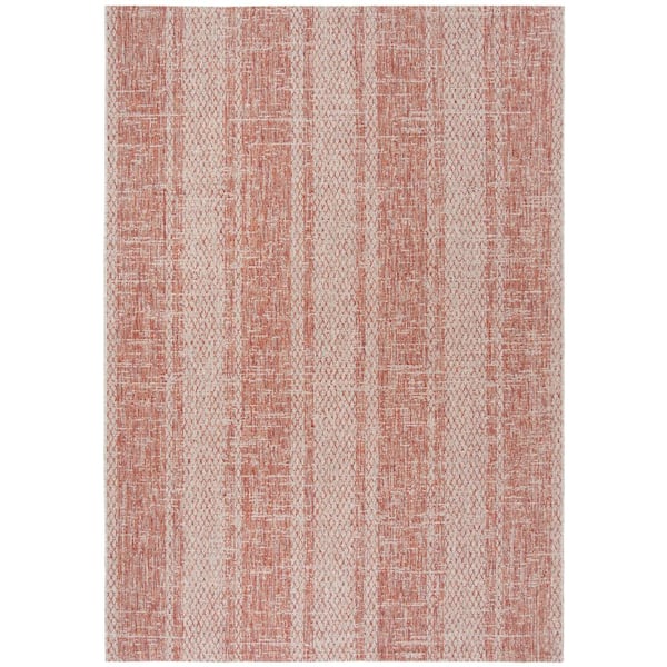 Courtyard Light Beige/Terracotta 7 ft. x 10 ft. Geometric Indoor/Outdoor Patio  Area Rug