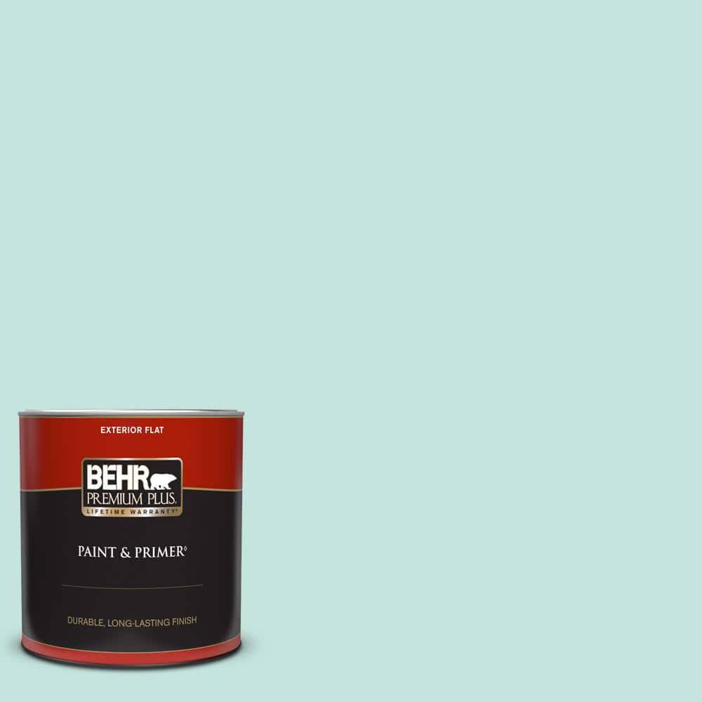 BEHR PREMIUM PLUS 1 Qt. #MQ3-19 Misty Isle Flat Exterior Paint & Primer ...