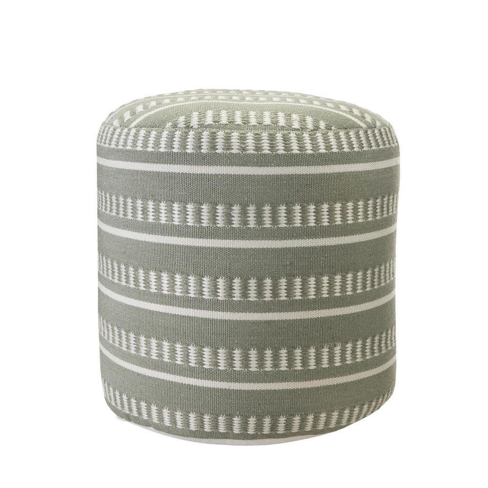 Dash Stripe Green / White 20 in. Geometric Indoor Outdoor Pouf
