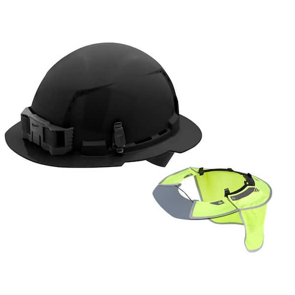 Milwaukee BOLT Black Type 1 Class C Full Brim Vented Hard Hat with 4-Point Ratcheting Suspension with BOLT Visor and Sunshade
