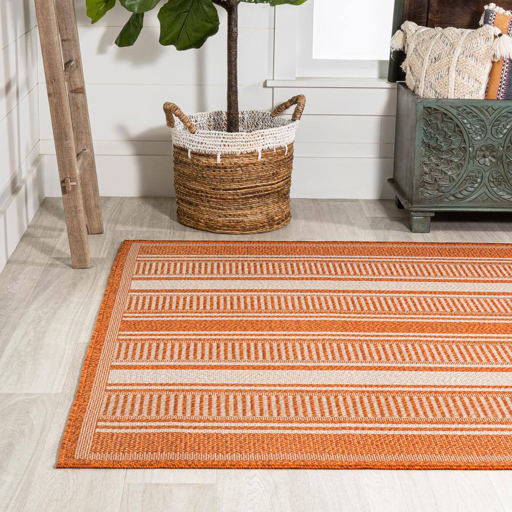 Haynes 3' x 5' Orange and Cream Synthetic Stripe Area Rug