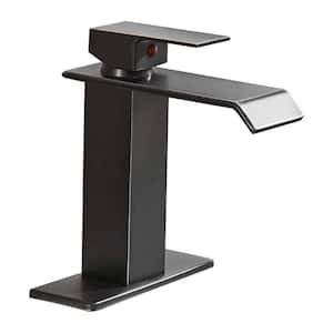 Single-Handle Single-Hole Waterfall Bathroom Faucet Brass Sink Basin Taps with Deckplate Included in Oil Rubbed Bronze