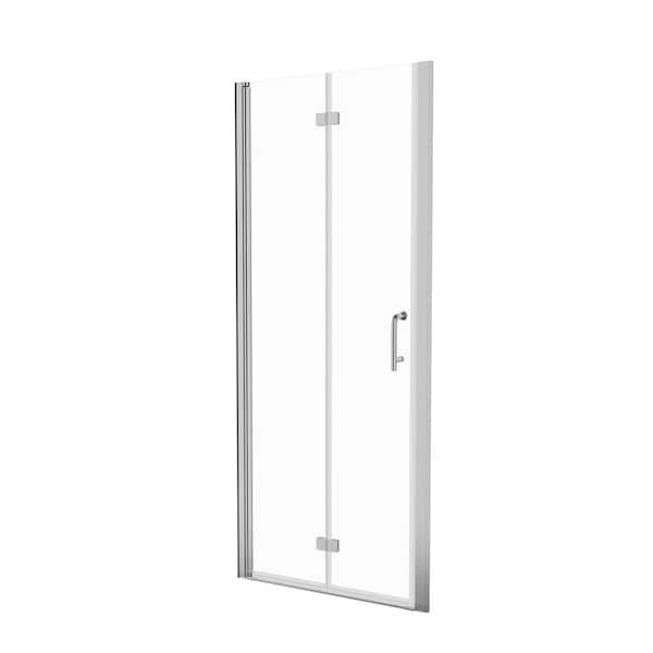 Maincraft 32 in. W x 72 in. H Bifold Frameless Shower Door in Silver with Handle and Clear Glass