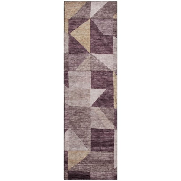 Mayfield Premium Machine Washable Abstract AMF2373 Plum 2 ft. x 7 ft. Runner Rug