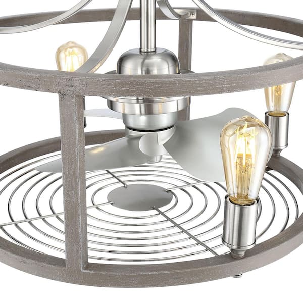 Bardeau Indoor/Outdoor 21-1/2 in. Brushed Nickel Dual Mount Farmhouse Ceiling Fan with Light Kit and Remote Control