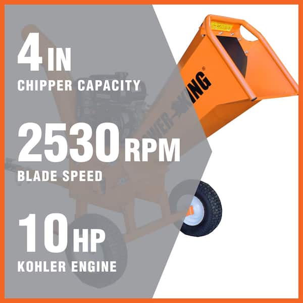 4 in. 9.5 HP Kohler Engine Gas Powered Commercial Chipper Shredder Kit with Removable Tow Hitch Bar, Wheel Extension Set