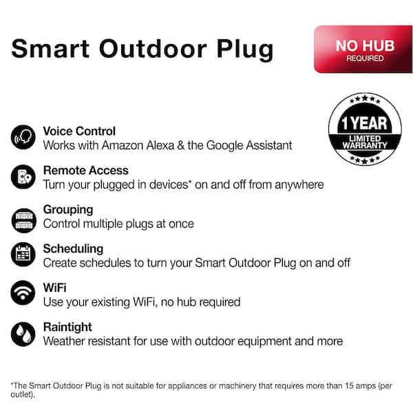 JONATHAN Y Lighting PLG1003A Black Outdoor Smart Plug Remote App